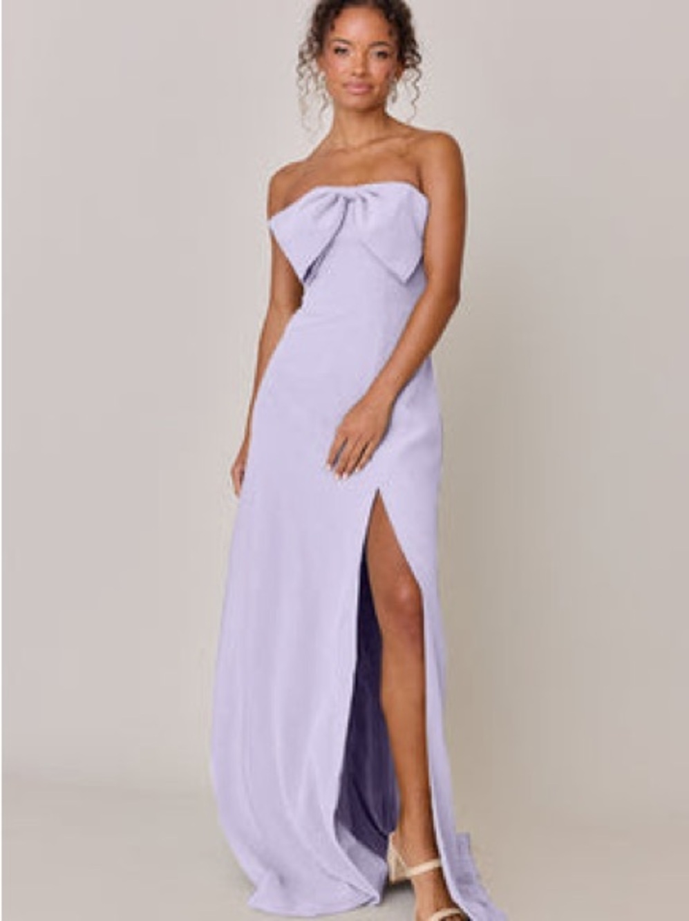 Revelry Strapless Lavender Bow Front Gown